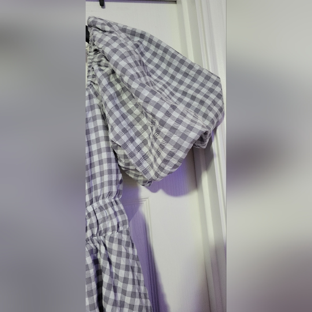 MIMOSA | Gingham Dress | Gray and White | Size M - Picture 4 of 9